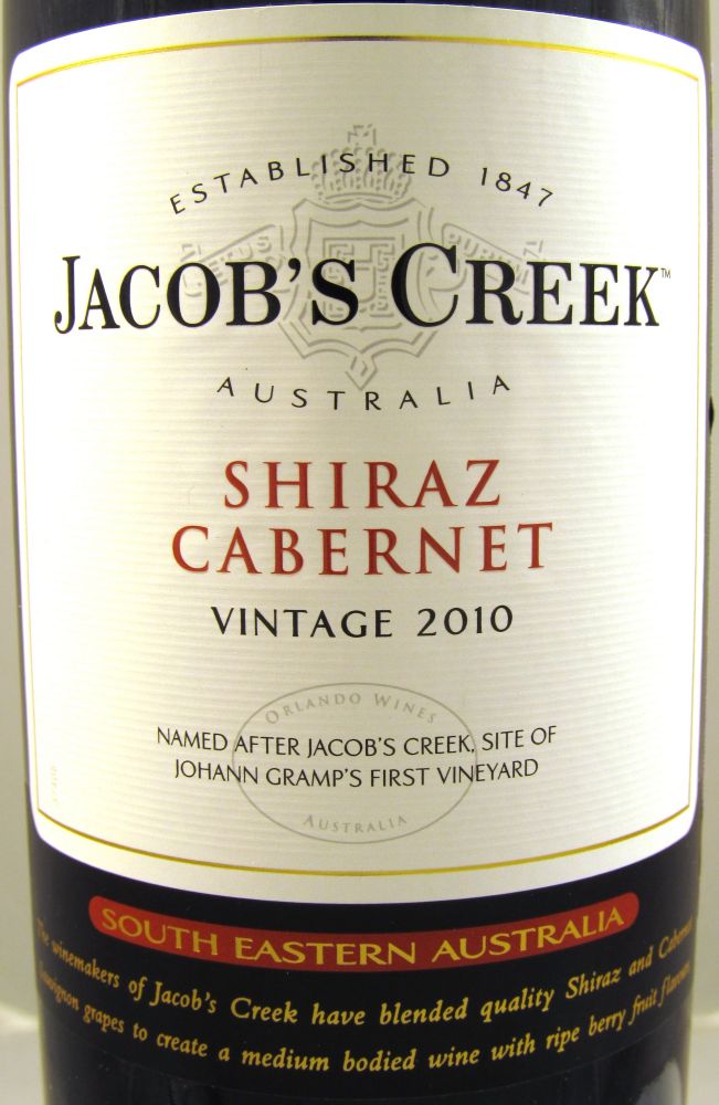 Orlando Wines Jacob's Creek Shiraz Cabernet Sauvignon 2010, Лицевая, #101