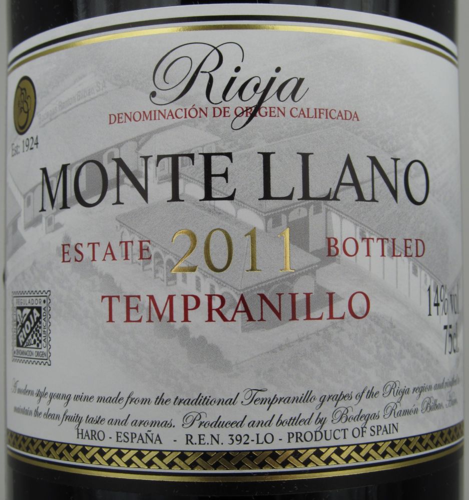 Bodegas Ramón Bilbao S.A. MONTE LLANO Tempranillo DOCa Rioja 2011, Лицевая, #1061