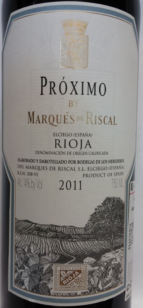 Bodegas de los Herederos del Marqués de Riscal S.L. Próximo DOCa Rioja 2011, Лицевая, #1099