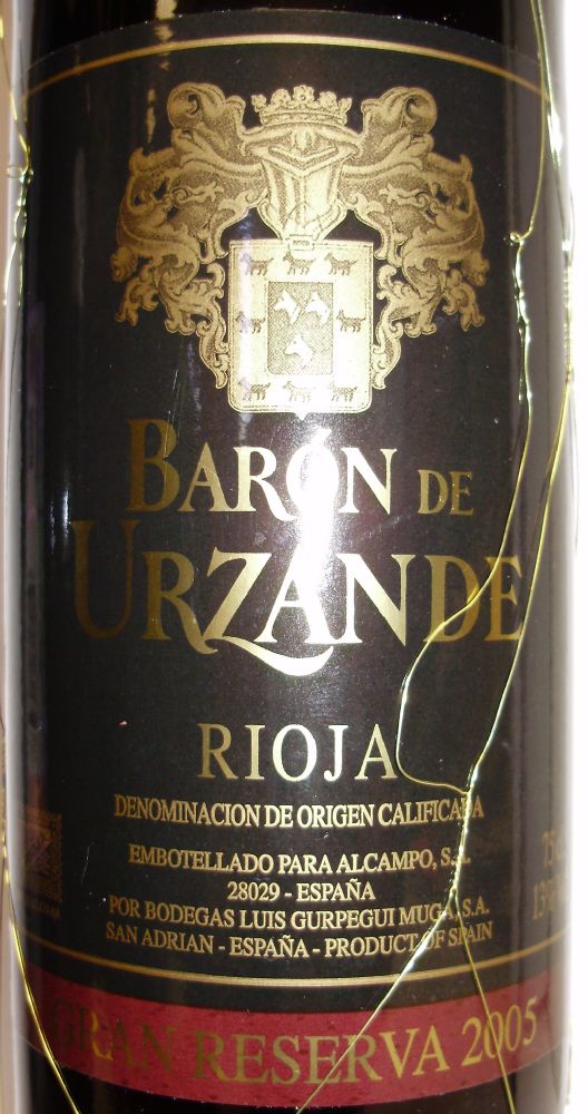 Bodegas Luis Gurpegui Muga S.A. Baron de Urzande Gran Reseva DOCa Rioja 2005, Лицевая, #1110