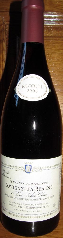 Société Civile du Domaine des Carmes Savigny-lès-Beaune premier cru Aux Clous AOC/AOP 2006, Лицевая, #1359