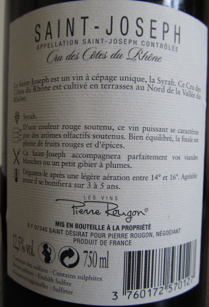 Les Vins Pierre Rougon Font Sante Saint-Joseph AOC/AOP 2007, Обратная, #1373