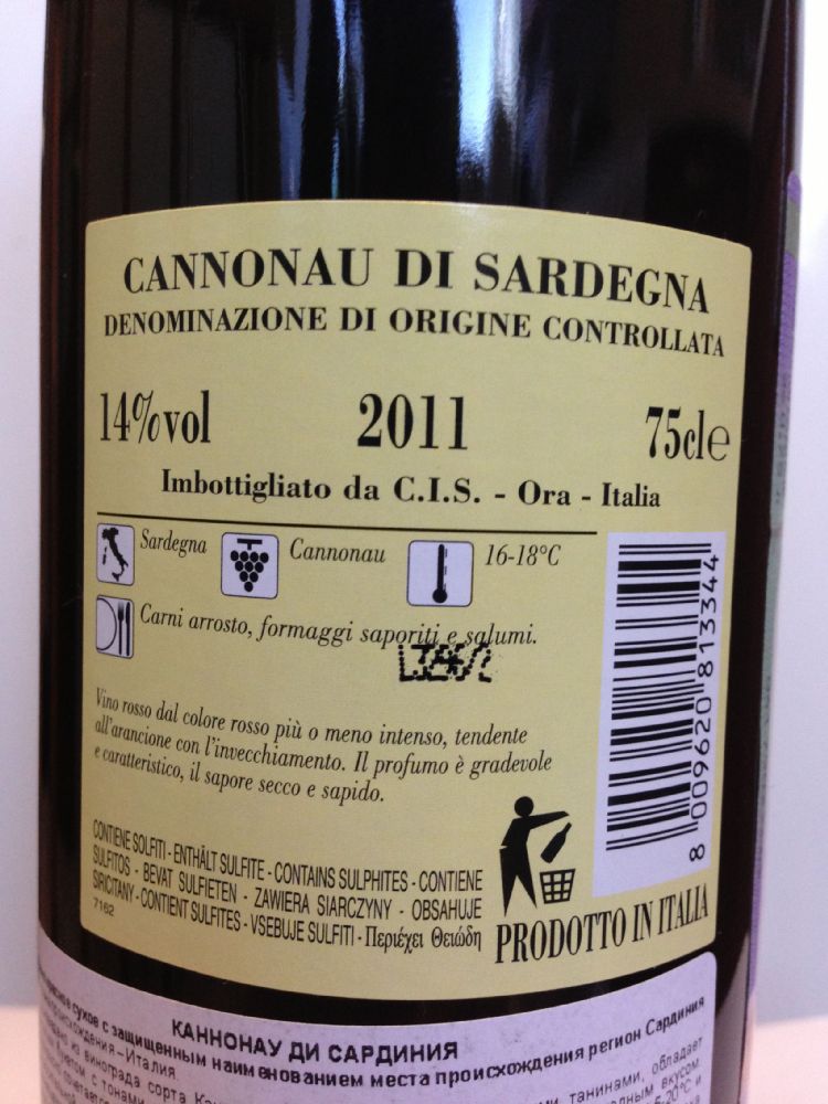 C.I.S. VINZA DE ORU Cannonau di Sardegna DOC 2011, Обратная, #1572
