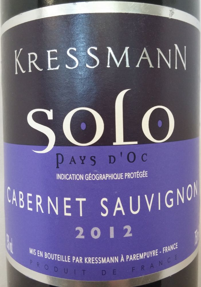 CVBG Dourthe Kressmann SOLO Cabernet Sauvignon Pays d'Oc IGP 2012, Лицевая, #1635