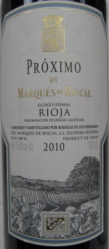 Bodegas de los Herederos del Marqués de Riscal S.L. Próximo DOCa Rioja 2010, Лицевая, #1691