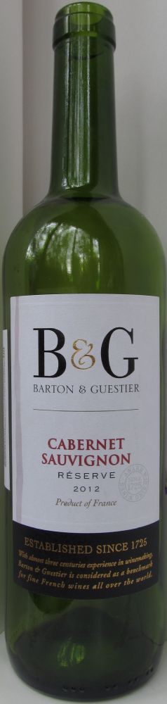 Barton & Guestier Reserve Cabernet Sauvignon 2012, Лицевая, #1697