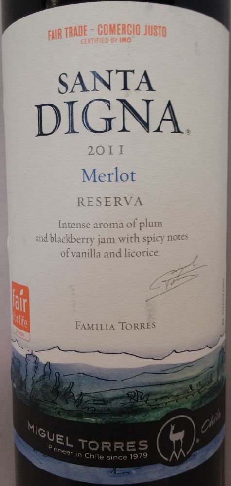 S.V. Miguel Torres S.A. Santa DIGNA Reserva Merlot 2011, Основная, #1718