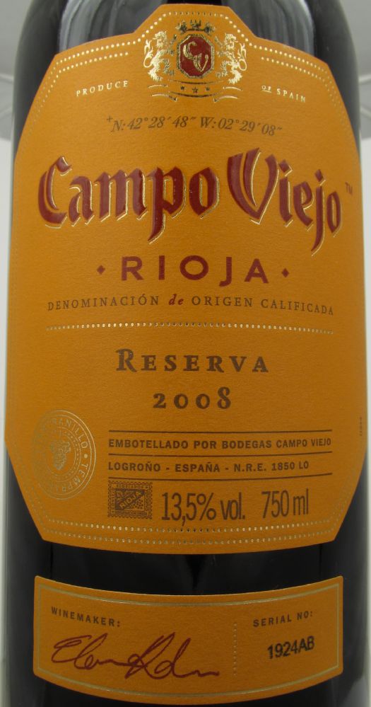 Pernod Ricard Winemakers Spain S.A. Campo Viejo Reserva DOCa Rioja 2008, Основная, #1990