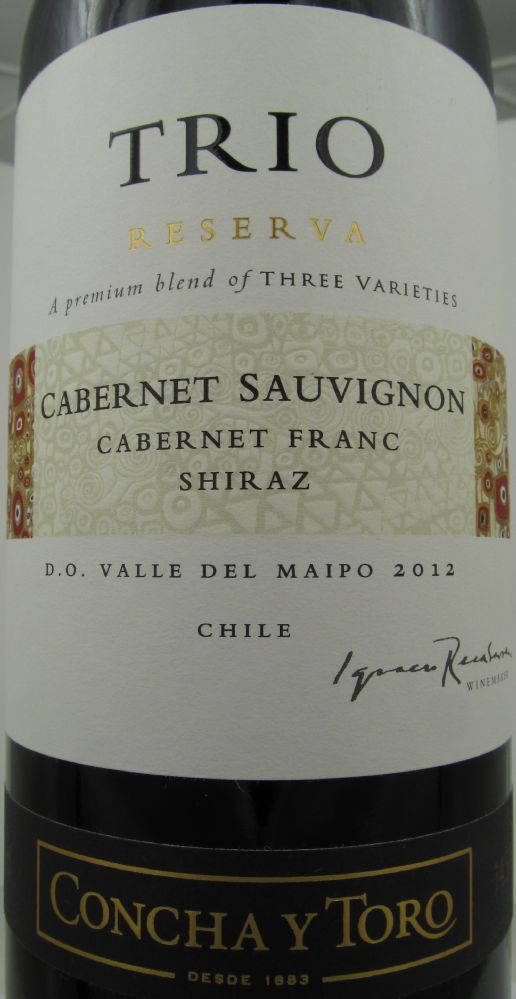 Viña Concha y Toro S.A. Trio Reserva Cabernet Sauvignon Cabernet Franc Shiraz D.O. Maipo Valley 2012, Основная, #2025