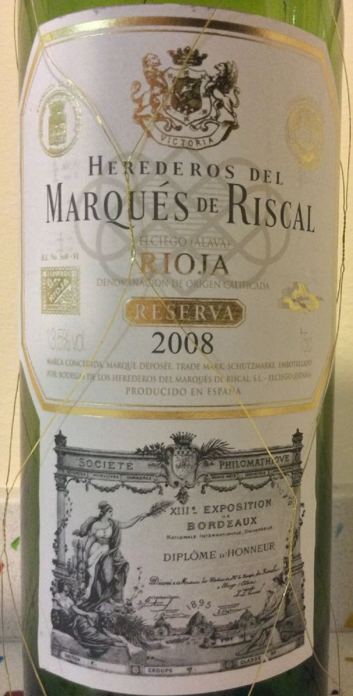 Bodegas de los Herederos del Marqués de Riscal S.L. Reserva DOCa Rioja 2008, Основная, #2347