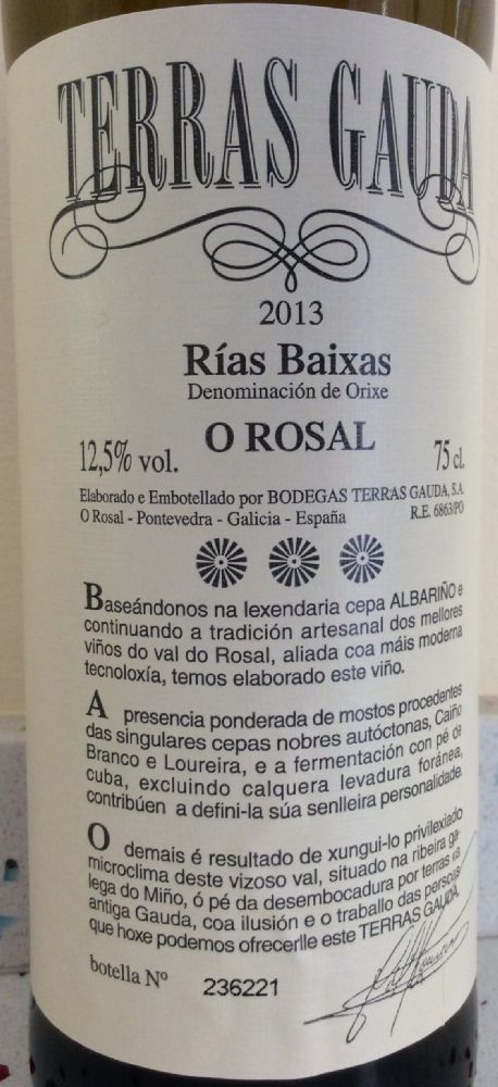 Bodegas Terras Gauda S.A. O Rosal DO Rías Baixas 2013, Основная, #2380