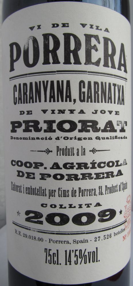 Cims de Porrera S.L. Vi de Vila Porrera Caranyana Garnatxa DOCa Priorat 2009, Основная, #2560