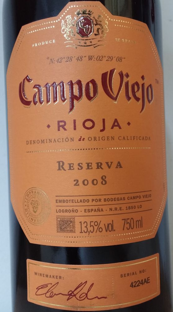 Bodegas Campo Viejo Reserva DOCa Rioja 2008, Основная, #2628