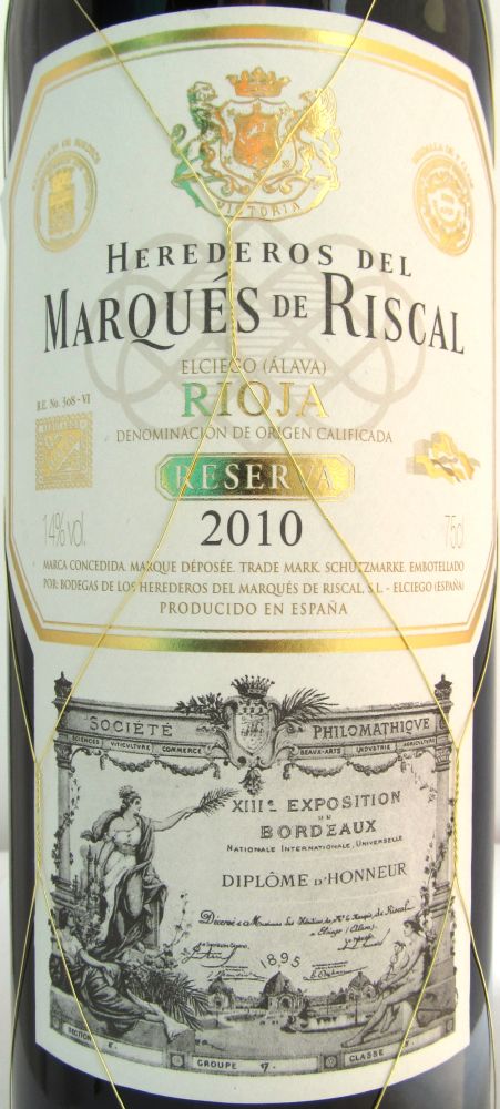 Bodegas de los Herederos del Marqués de Riscal S.L. Reserva DOCa Rioja 2010, Основная, #2672