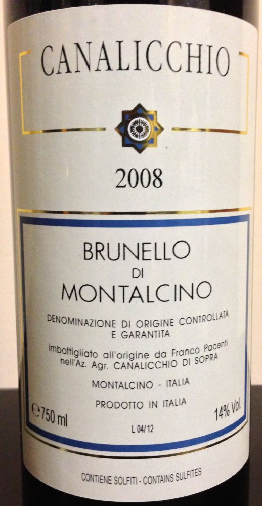 Azienda Agricola Pacenti Franco CANALICCHIO Brunello di Montalcino DOCG 2008, Лицевая, #269