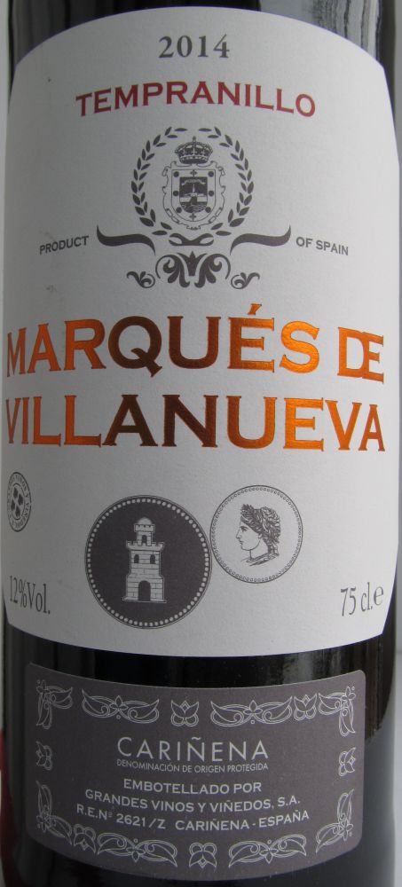 Grandes Vinos y Viñedos S.A. Marqués de Villanueva Tempranillo DO Cariñena 2014, Основная, #2735