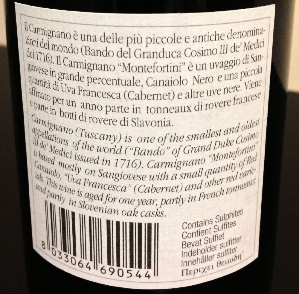 Fattoria Ambra MONTEFORTINI Carmignano DOCG 2010, Обратная, #274