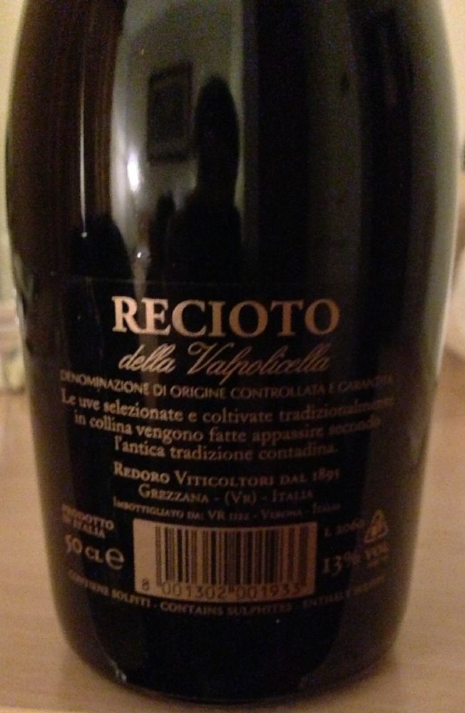 Redoro Srl Frantoi Veneti Recioto della Valpolicella DOCG 2010, Обратная, #276