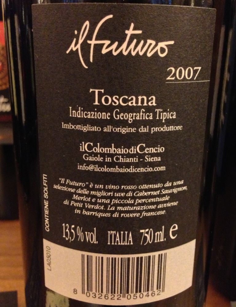Il Colombaio di Cencio - Srl Società Agricola Il Futuro Toscana IGT 2007, Обратная, #294
