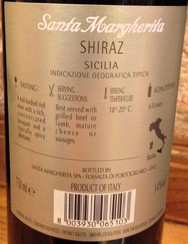 Santa Margherita S.p.A. Shiraz Sicilia IGT 2009, Обратная, #296