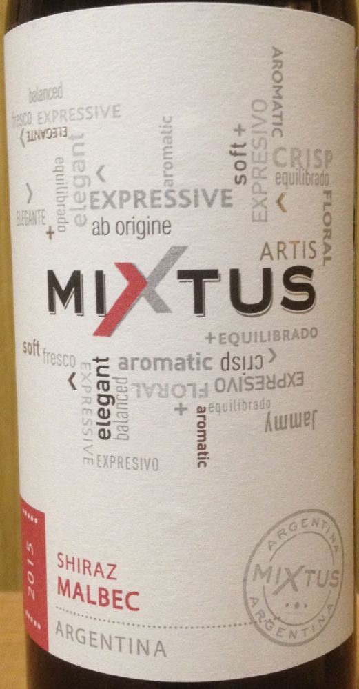 Trivento Bodegas Y Viñedos S.A. MIXTUS Shiraz Malbec 2015, Основная, #3548