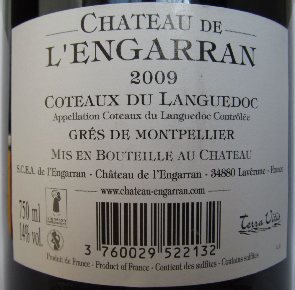 S.C.E.A. du Château de l'Engarran Languedoc Grès de Montpellier AOC/AOP 2009, Обратная, #362