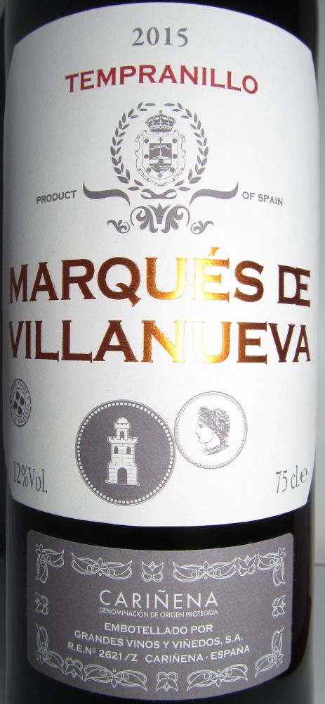Grandes Vinos y Viñedos S.A. Marqués de Villanueva Tempranillo DO Cariñena 2015, Основная, #4299