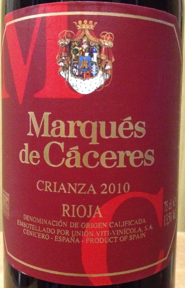 Unión Viti-Vinícola S.A. Marqués de Cáceres Crianza DOCa Rioja 2010, Лицевая, #4306