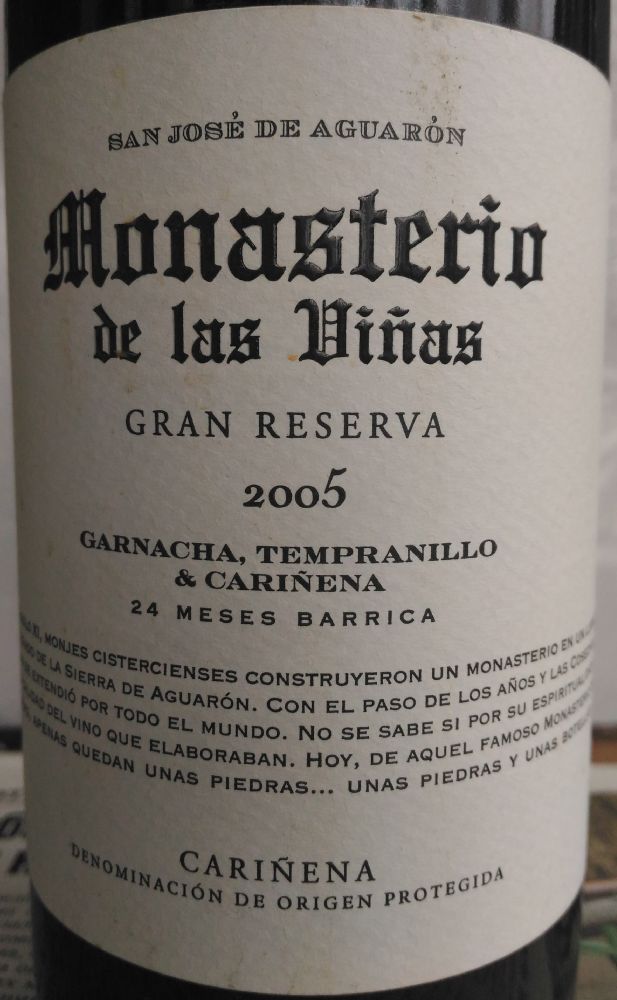Grandes Vinos y Viñedos S.A. Monasterio de las Vinas Gran Reserva Garnacha Cariñena Tempranillo DO Cariñena 2005, Основная, #4413