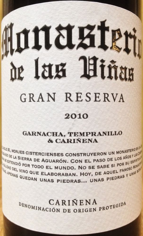 Grandes Vinos y Viñedos S.A. Monasterio de las Vinas Gran Reserva Garnacha Cariñena Tempranillo DO Cariñena 2010, Основная, #4515