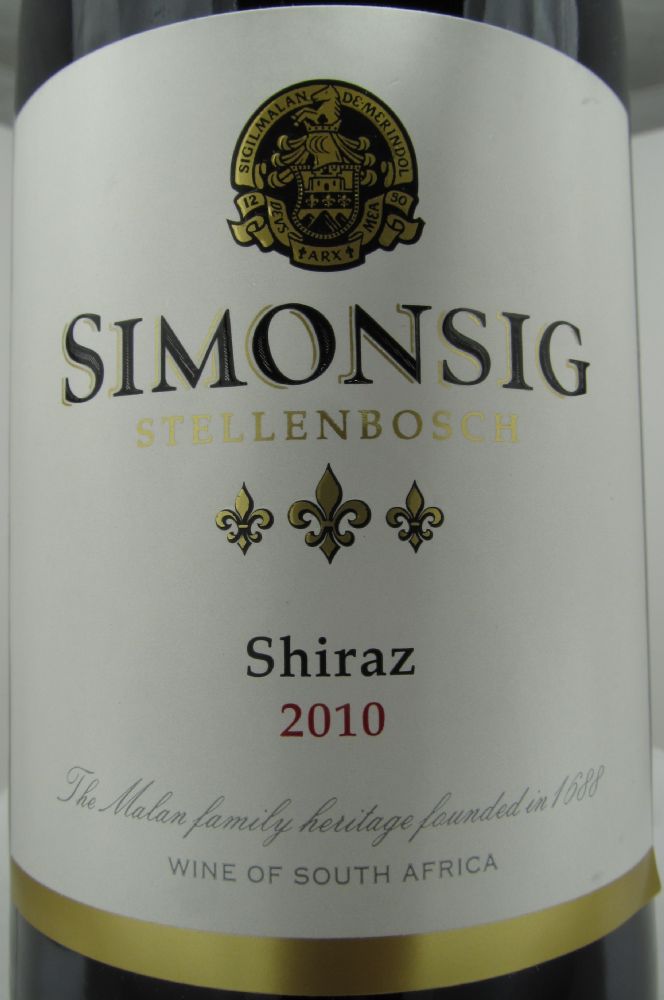Simonsig Shiraz W.O. Stellenbosch 2010, Лицевая, #452