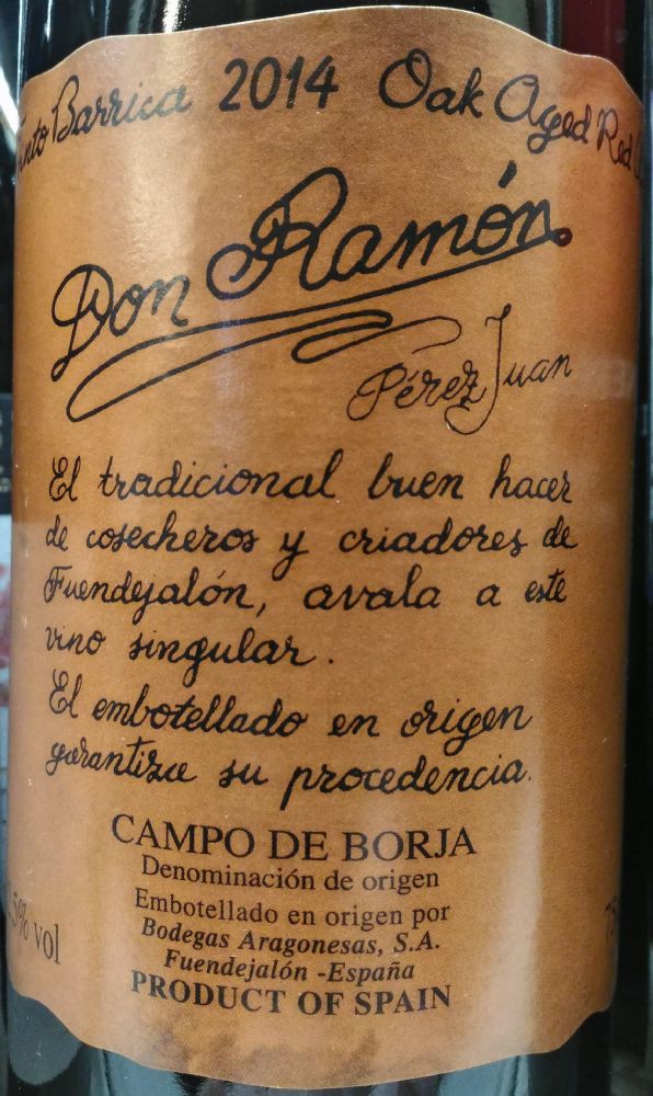 Bodegas Aragonesas S.A. Don Ramón DO Campo de Borja 2014, Основная, #4794