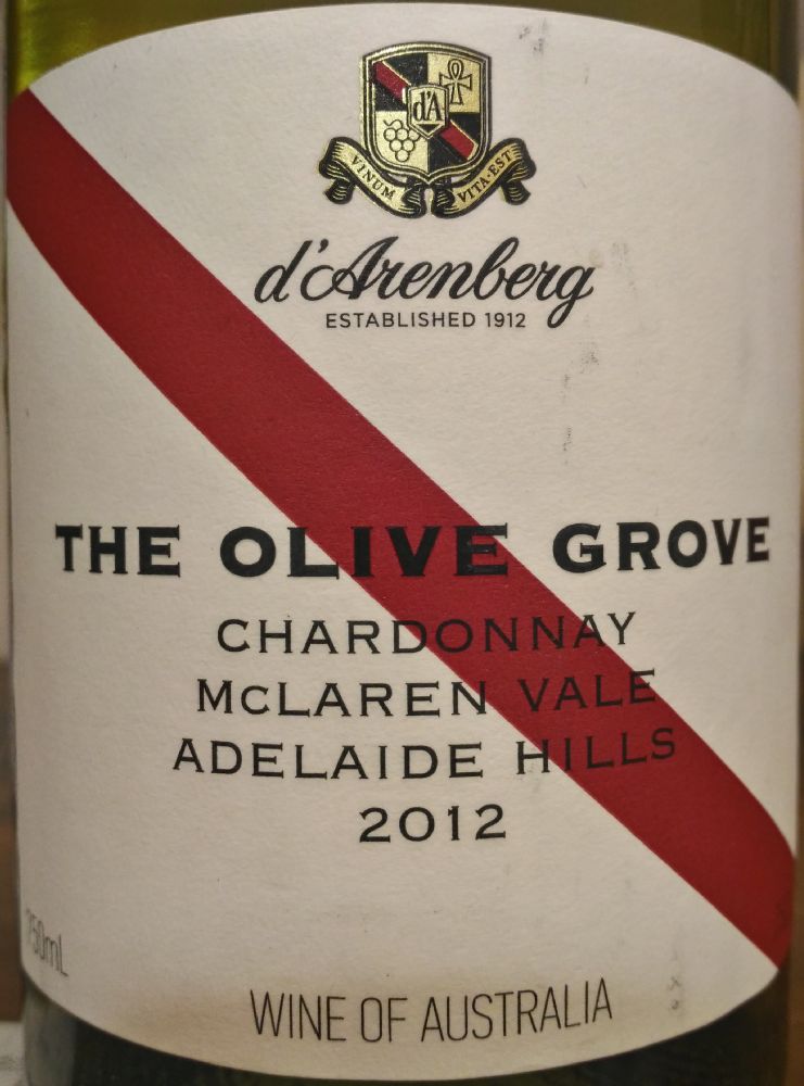 d'Arenberg Pty Ltd THE OLIVE GROVE Adelaide Hills Chardonnay McLaren Vale 2012, Основная, #5098