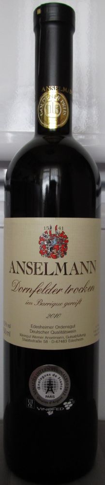 Weingut Anselmann in Barrique gereift Dornfelder 2010, Лицевая, #549