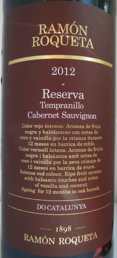 Bodegas 1898 S.L. RAMÓN ROQUETA Reserva Tempranillo Cabernet Sauvignon DO Cataluña 2012, Основная, #5572