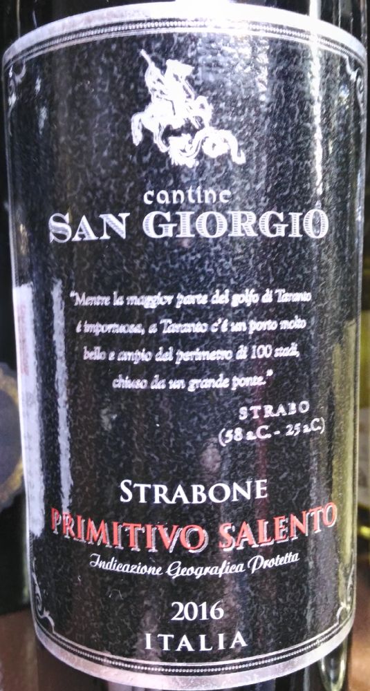 Cantine San Giorgio S.r.l. Strabone Salento IGT 2016, Основная, #5596