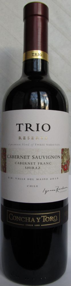 Viña Concha y Toro S.A. Trio Reserva Cabernet Sauvignon Cabernet Franc Shiraz D.O. Maipo Valley 2010, Основная, #575
