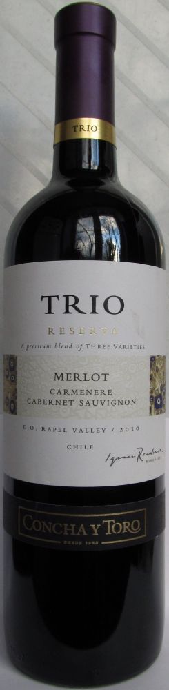 Viña Concha y Toro S.A. Trio Reserva Merlot Cabernet Sauvignon Carménère 2010, Лицевая, #577