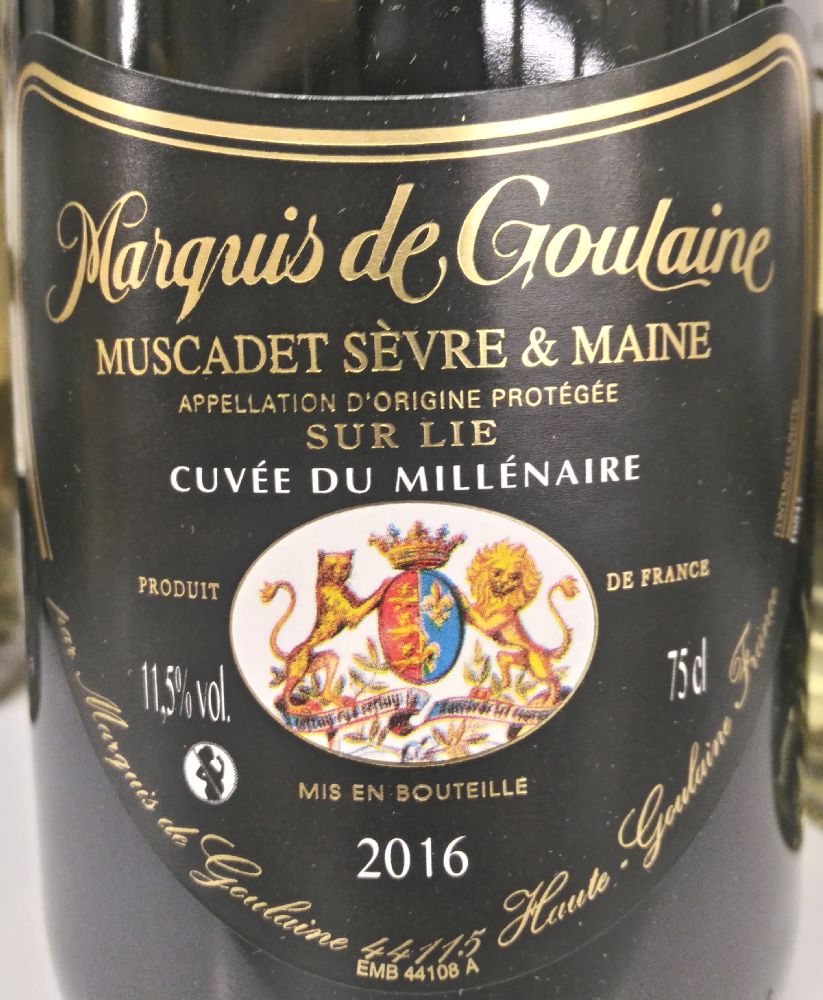 Marquis de Goulaine Cuvée du Millénaire Muscadet Sèvre et Maine sur lie AOC/AOP 2016, Основная, #5793