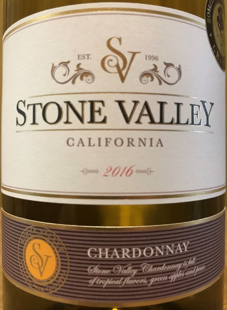 Stone Valley Cellars Chardonnay California State 2016, Основная, #6102