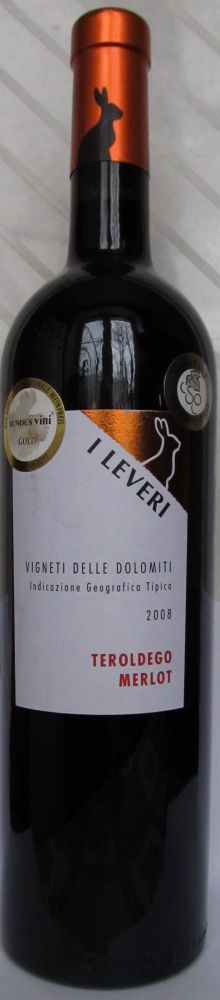 Schenk Italia S.p.A. I LEVERI Teroldego Merlot Vigneti delle Dolomiti IGT 2008, Лицевая, #614