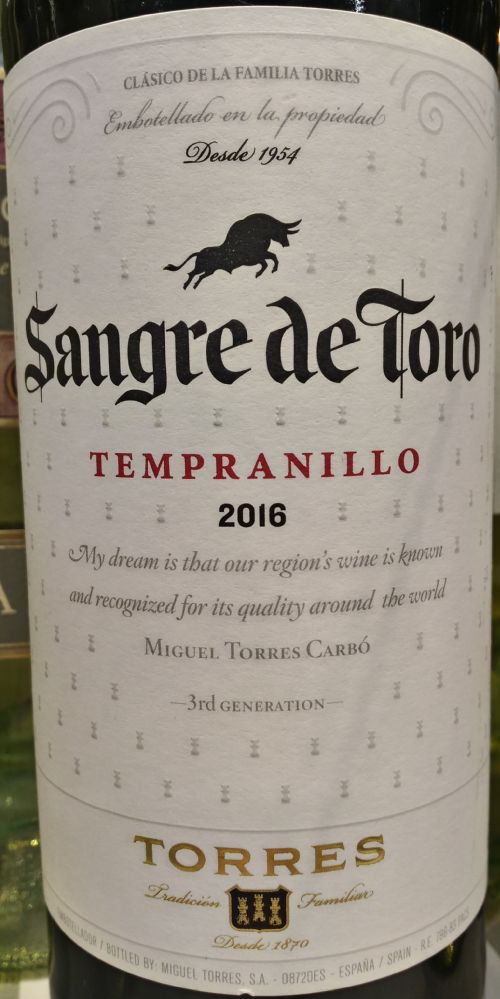 Miguel Torres S.A. Sangre de Toro Tempranillo DO La Mancha 2016, Основная, #6563