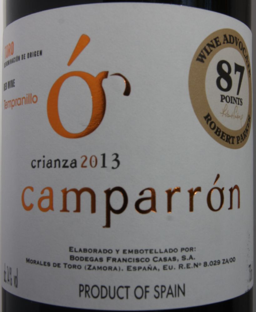 Bodegas Francisco Casas S.A. Crianza Camparrón DO Toro 2013, Основная, #6659