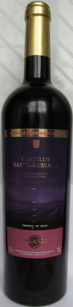 Bodegas Fernando Castro S.L. Castillo Santa Barbara Crianza DO Valdepeñas 2007, Основная, #682