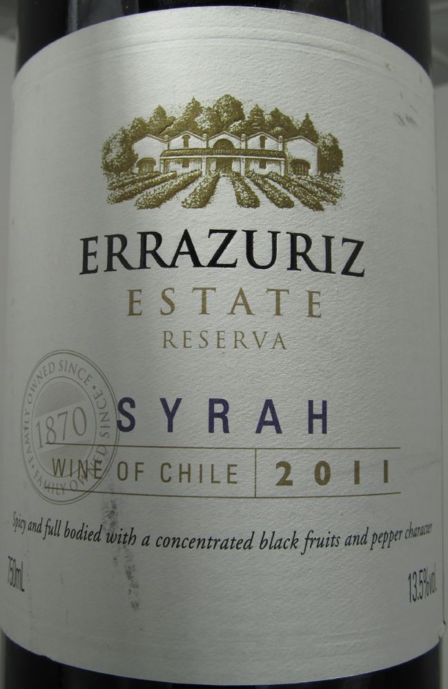 Viña Errazuriz S.A. Estate Reserva Syrah 2011, Лицевая, #699