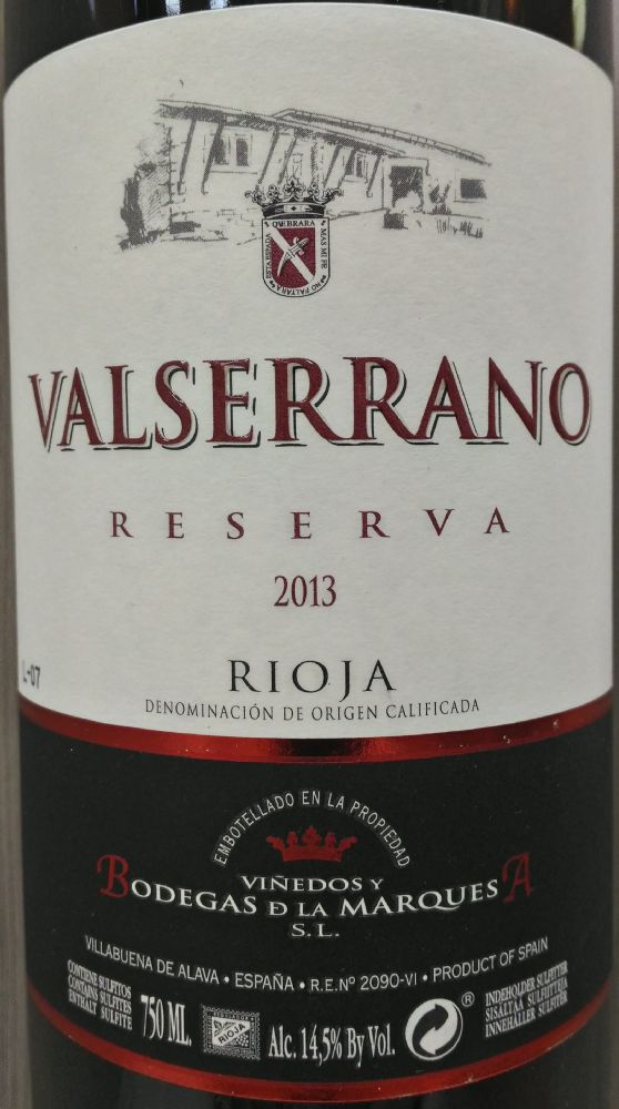 Viñedos y Bodegas de La Marquesa S.L. Valserrano Reserva DOCa Rioja 2013, Основная, #7133