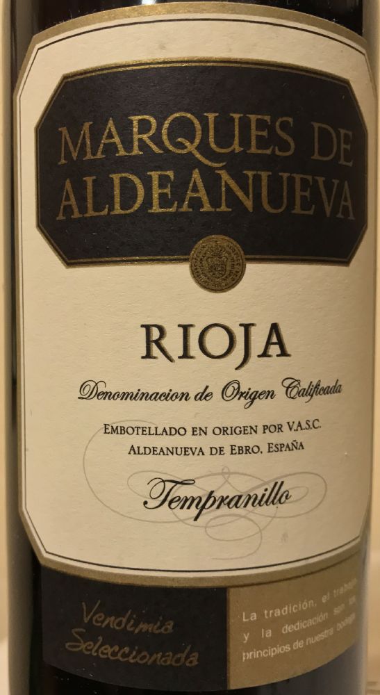 Viñedos de Aldeanueva S. Coop. Marqués de Aldeanueva Tempranillo DOCa Rioja 2016, Основная, #7176