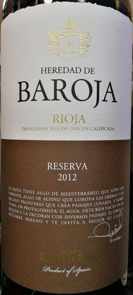 Bodegas Heredad de Baroja S.L. Reserva DOCa Rioja 2012, Основная, #7599