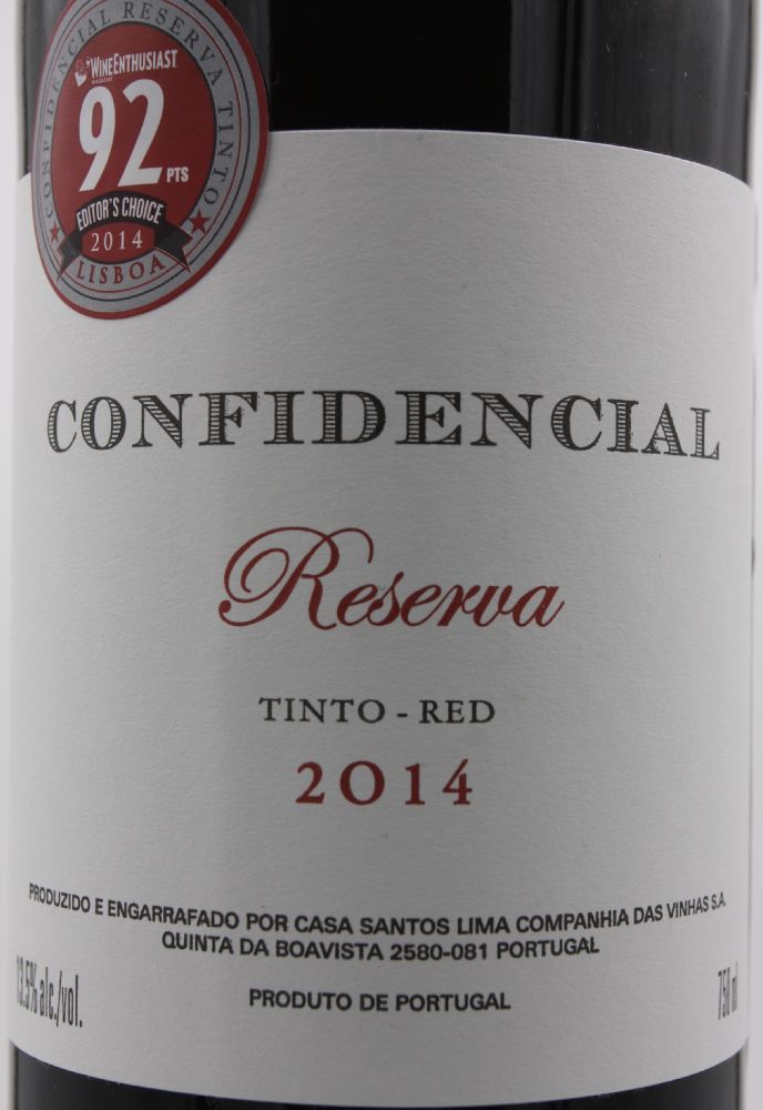 Casa Santos Lima Companhia das Vinhas S.A. Confidencial Reserva Vinho Regional Lisboa 2014, Основная, #8037