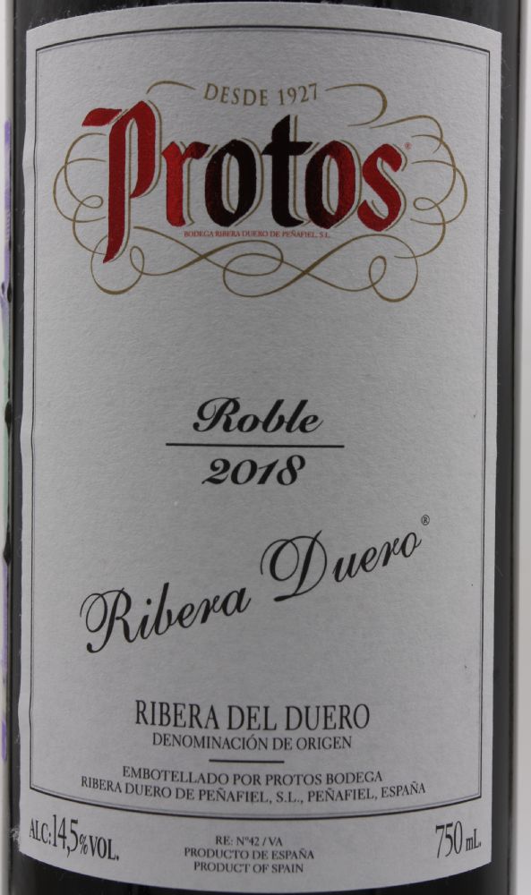 Protos Bodega Ribera Duero de Peñafiel S.L. Roble DO Ribera del Duero 2018, Основная, #8130